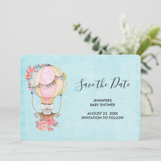 Niedlicher Heißluftballon Wasserfarbe Kinderdusche Save The Date (Stehend Vorderseite)