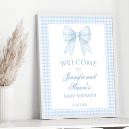 Niedlicher, hellblauer Gingham Bugband Babydusche Poster
