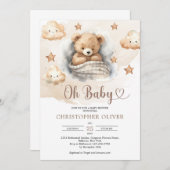 Niedlicher hellbrauner Teddybär Einladung (Vorne/Hinten)