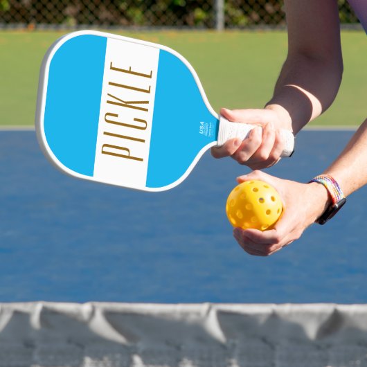 Niedlicher, heller Himmelblau - Streifen Text Pickleball Schläger (InSitu)