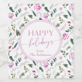 Niedlicher, hellrosa botanischer Happy Holidays Weinetikett (Einzelnes Label)