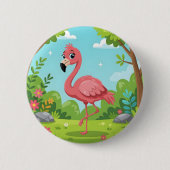 Niedlicher, hellrosa Flamingo im Garten Button (Vorderseite)
