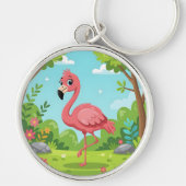 Niedlicher, hellrosa Flamingo im Garten Schlüsselanhänger (Vorne)
