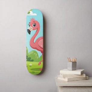 Niedlicher, hellrosa Flamingo im Garten Skateboard