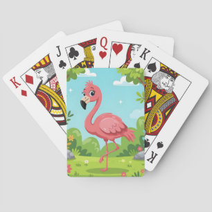 Niedlicher, hellrosa Flamingo im Garten Spielkarten