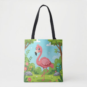 Niedlicher, hellrosa Flamingo im Garten Tasche