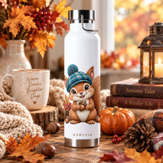 Niedlicher Herbst-Eichhörnchen mit Karomütze – Wal Trinkflasche