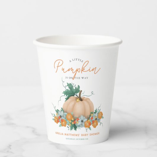 Niedlicher Herbst Floral Pumpkin Rustikale Babydus Pappbecher (Vorderseite)