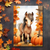 Niedlicher Herbst Fohlen und Pumpkins Pferd Geburt Karte