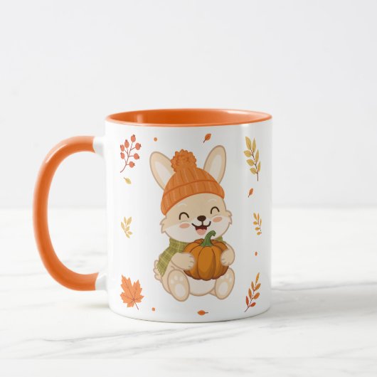 Niedlicher Herbst-Hase mit Kürbis. Tasse (Links)