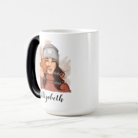 Niedlicher Herbst Nur ein Mädchen, das Liebe falle Verwandlungstasse (Vorderseite Links)