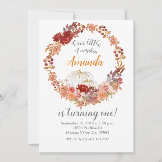 Niedlicher Herbst Pumpkin 1. Geburtstag Einladung (Vorderseite)