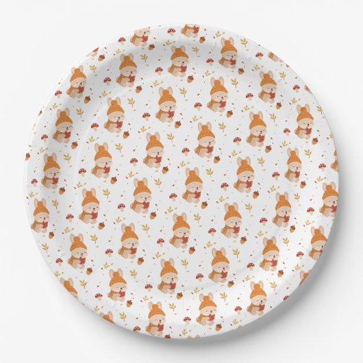 Niedlicher Herbst Whimsical Hase Wasserfarbe Pappteller (Vorderseite)
