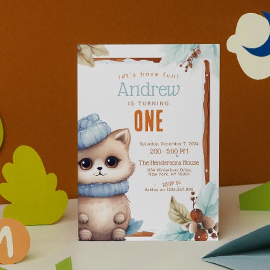 Niedlicher Herbst Winter Geburtstagsparty Einladung