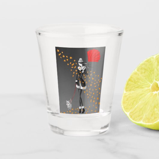 Niedlicher Herbstausgang Winterhundwanderung Schnapsglas (Vorderseite)