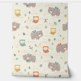 Niedlicher Herbstbär und Sahne Tapete