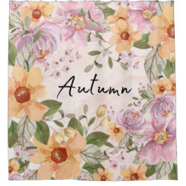 Niedlicher Herbstblütentext Eleganter rosa Hinterg Duschvorhang