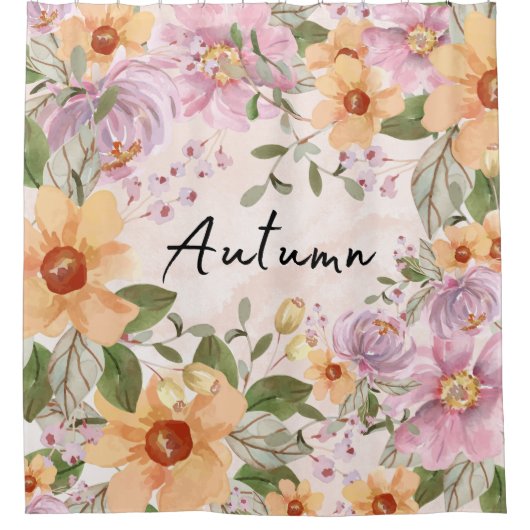 Niedlicher Herbstblütentext Eleganter rosa Hinterg Duschvorhang (Vorderseite)