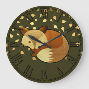 Niedlicher HerbstFox Große Wanduhr