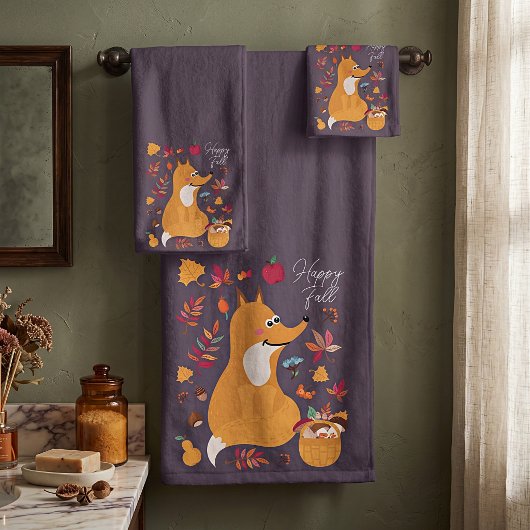 Niedlicher Herbstfox mit benutzerdefiniertem Text Badhandtuch Set