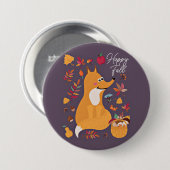 Niedlicher Herbstfox mit benutzerdefiniertem Text Button (Vorne & Hinten)