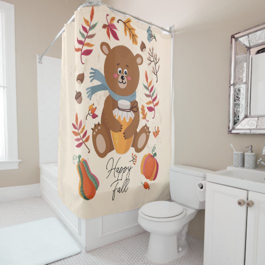 Niedlicher Herbstgebär mit Honig und Sondertext Duschvorhang (Beispiel)