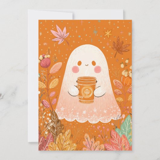 Niedlicher Herbstghost mit Pumpkaffee Halloween Einladung (Rückseite)