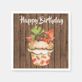 Niedlicher Herbstkuchen auf Holzfall glücklich Geb Serviette