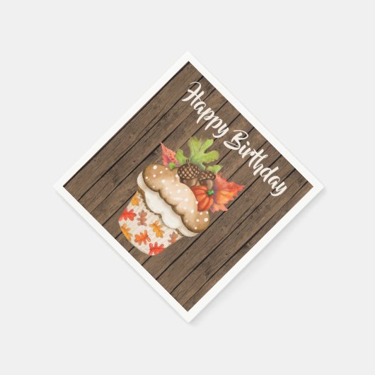 Niedlicher Herbstkuchen auf Holzfall glücklich Geb Serviette (Ecke)