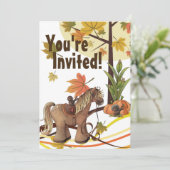 Niedlicher Herbstpony und Krähen Herbstpferd Einladung (Stehend Vorderseite)