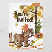 Niedlicher Herbstpony und Krähen Herbstpferd Einladung (Vorne/Hinten)