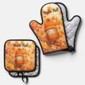 Niedlicher Herbstvogel für Herbst verkleidet Ofenhandschuh & Topflappen-Set (Vorderseite/Rückseite)