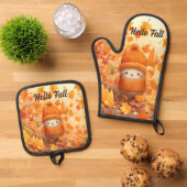 Niedlicher Herbstvogel für Herbst verkleidet Ofenhandschuh & Topflappen-Set (Oben Unten)