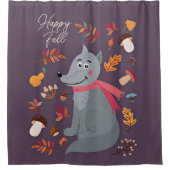 Niedlicher Herbstwolf mit benutzerdefiniertem Text Duschvorhang (Vorderseite)