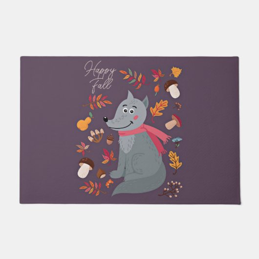 Niedlicher Herbstwolf mit benutzerdefiniertem Text Fußmatte (Vorderseite)