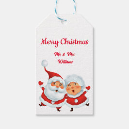 Niedlicher Herr und Frau santa claus Gift Tag Geschenkanhänger