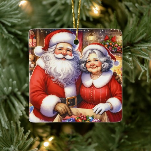 Niedlicher Herr und Frau Santa Claus Personalisier Keramikornament (Baum)