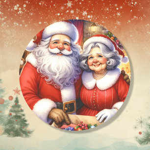 Niedlicher Herr und Frau Santa Claus Personalisier Runder Aufkleber