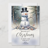 Niedlicher herrlicher Snowman Mattierter Landschaf Feiertagskarte (Vorderseite)