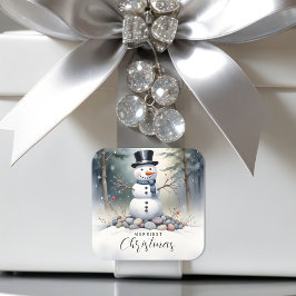 Niedlicher herrlicher Snowman Mattierter Landschaf Quadratischer Aufkleber