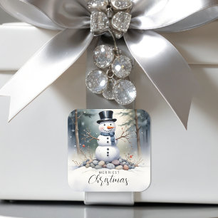 Niedlicher herrlicher Snowman Mattierter Landschaf Quadratischer Aufkleber