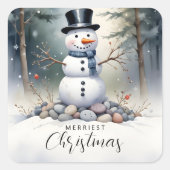 Niedlicher herrlicher Snowman Mattierter Landschaf Quadratischer Aufkleber (Vorderseite)