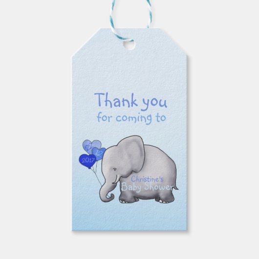 Niedlicher Herzballoons Elephant Blue Baby Boy Dus Geschenkanhänger (Vorderseite)