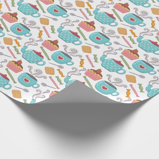 Niedlicher Herzklopfen Tee Biscuit Cupcake Geschenkpapier (Ecke)