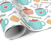 Niedlicher Herzklopfen Tee Biscuit Cupcake Geschenkpapier (Rolleneckpunkt)