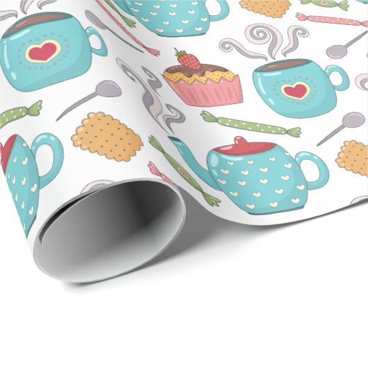 Niedlicher Herzklopfen Tee Biscuit Cupcake Geschenkpapier (Rolleneckpunkt)