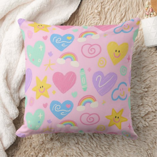 Niedlicher Herzklopfen und Doodles Akzent Kissen (Decke)