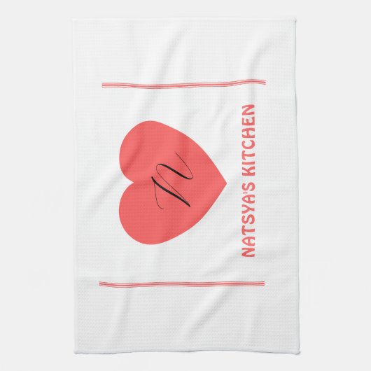 niedlicher Herzname Initial stilvoll Geschirrtuch (Vertikal)