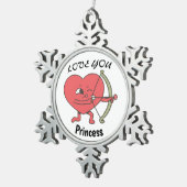 Niedlicher Herzträger mit Design "Liebe You Prince Schneeflocken Zinn-Ornament (Rechts)