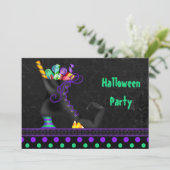 Niedlicher Hexenboot mit Candy-Halloween-Party Einladung (Stehend Vorderseite)